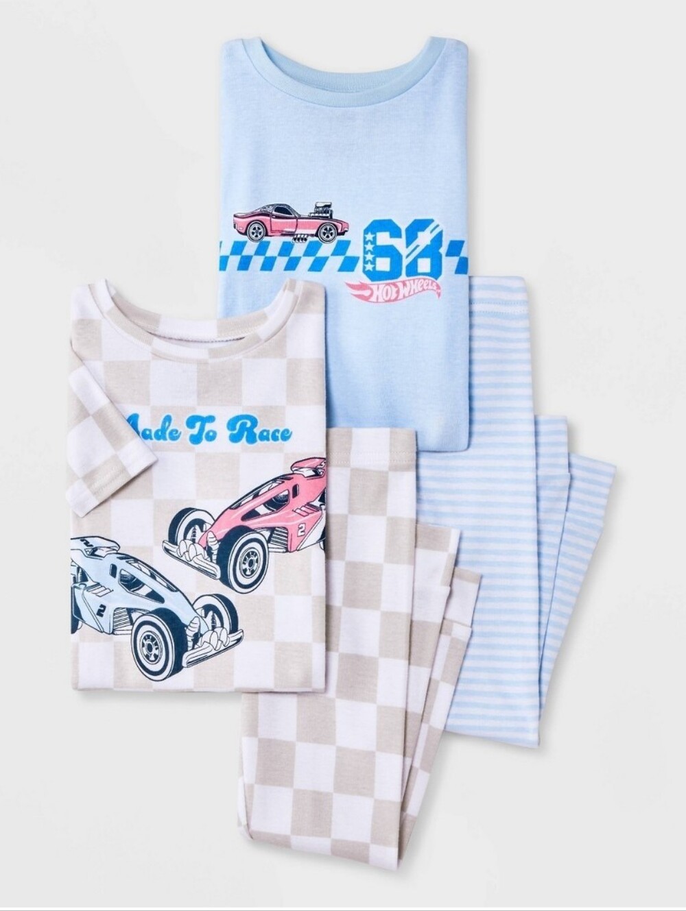 Hot Wheels Kids Blue & Beige Racing Pajama 4 Piece Set 4T Nwt